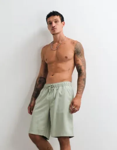 エイソス メンズ 水着 ハーフパンツ・ショーツ ショートパンツ ASOS DESIGN swim shorts in long length in sage GREEN グリーン