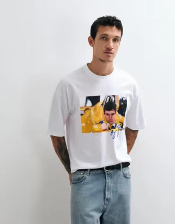エイソス メンズ トップス Tシャツ プリント ASOS DESIGN oversized tshirt with Senna print WHITE ホワイト