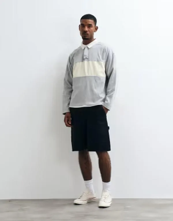 コットンオン メンズ トップス ポロシャツ Cotton boxy fit long sleeve polo shirt in heather Gray Marle グレー