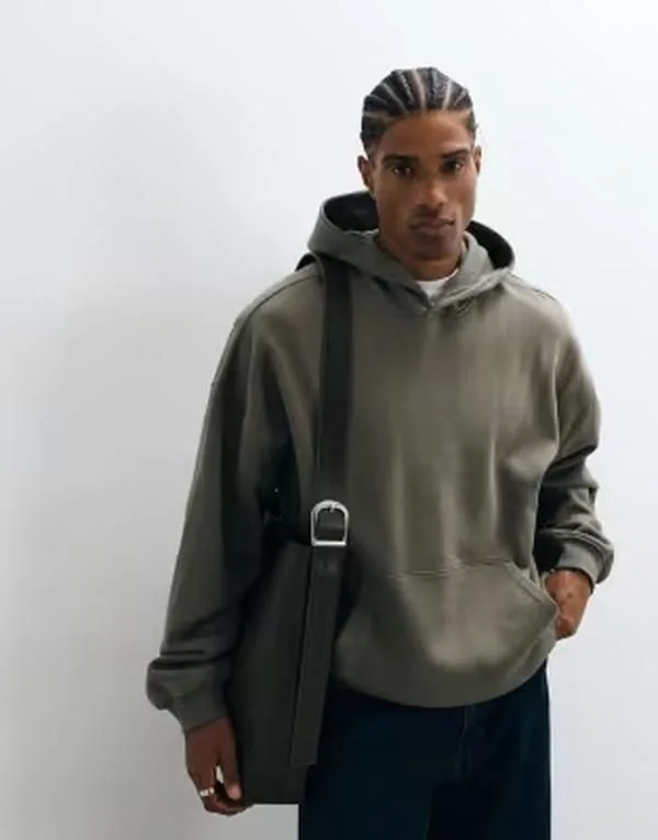 エイソス メンズ アウター パーカー・スウェット ASOS DESIGN essential extreme oversized hoodie Dusty olive オリーブ
