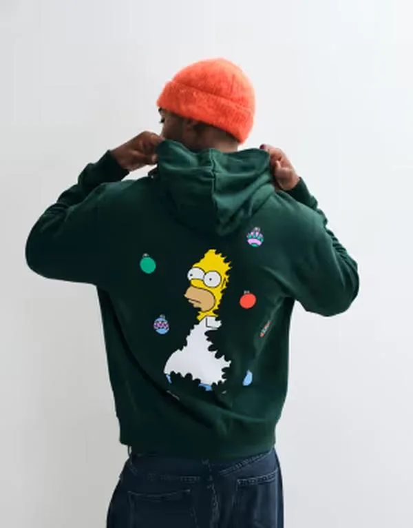 エイソス メンズ アウター パーカー・スウェット プリント ASOS Design relaxed hoodie withe Simpsons Christmas print Green グリーン