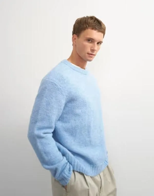 トップマン メンズ アウター ニット・セーター リラックスフィット Topman relaxed fit loose knit sweater in light BLUE ブルー
