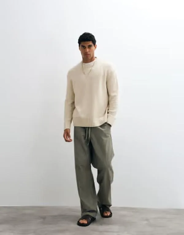 セレクティッド メンズ アウター ニット・セーター クルーネック Selected knitextu red crew neck sweater in cream Oatmeal オートミール