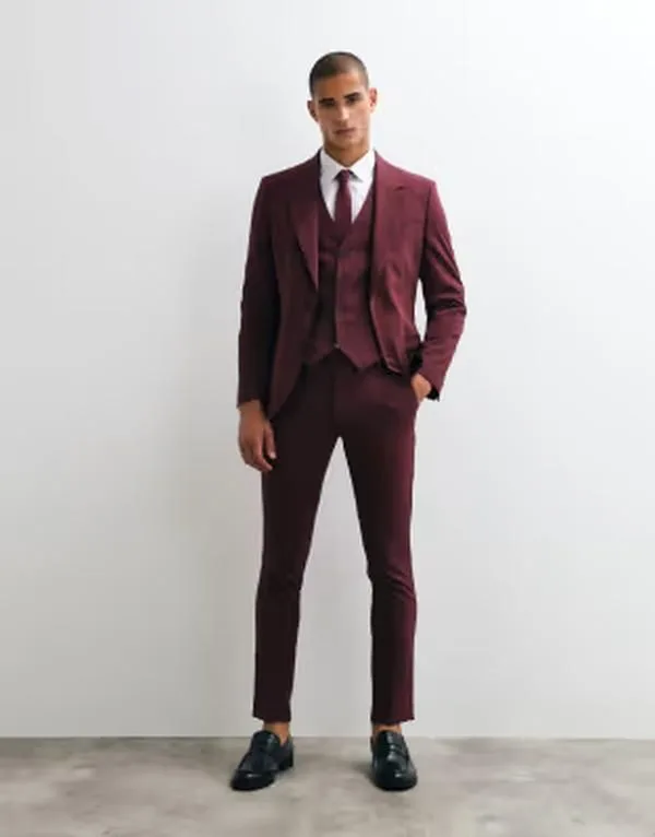 エイソス メンズ ボトムス カジュアルパンツ ASOS DESIGN skinny suitrousers Burgundy バーガンディ