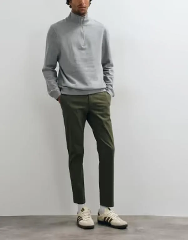 マンゴ メンズ ボトムス カジュアルパンツ スリムフィット コットン Mango cotton rich slim fit pants Khaki カーキ