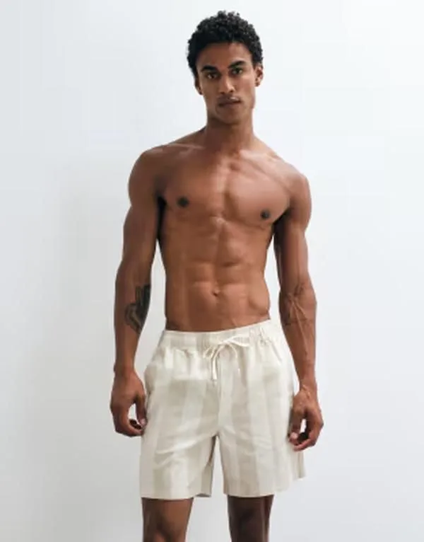 コットンオン メンズ 水着 ハーフパンツ・ショーツ Cotton strect swimshort in stone stripe STONE BOLD ストーン