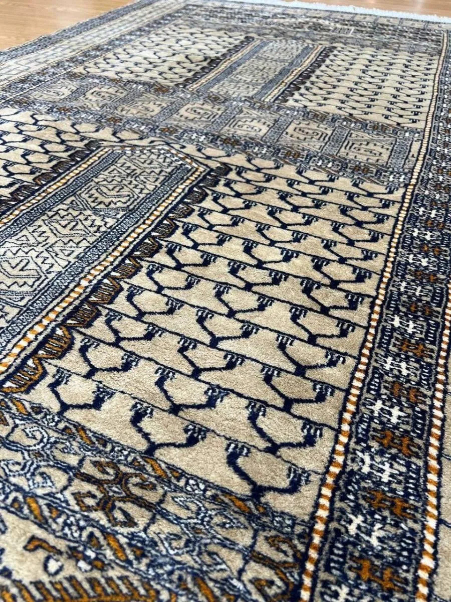 パキスタン製 手織りペルシャ絨毯風 ウール カーペット 192×123cm ラグ{3969-75}