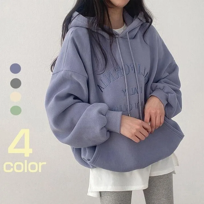 パーカー レディース 長袖 トップス プルオーバー ルームウェア スウェット 刺繍 文字 春 秋 冬 カジュアル