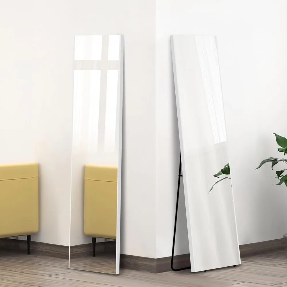 薄型 日本製鏡面フィルムミラー 軽量 姿見鏡 全身鏡 150×30cm スタンドミラー ホワイト 自立式 割れない 立て掛け 防災 地震対策 ofme ヨガ 筋トレ