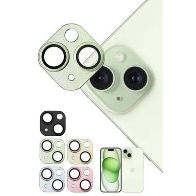 【新品】 シズカウィル iPhone 15 / 15Plus 用 カメラ保護 ガラスフィルム 全面保護 気泡レス グリーン 1個入り 0