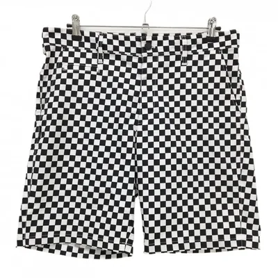 【美品】ジャックバニー ハーフパンツ 白×黒 ブロックチェック ストレッチ メンズ 6(XL) ゴルフウェア Jack Bunny