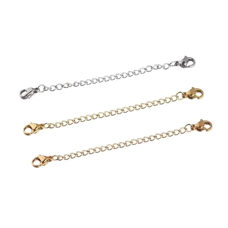 【新品】 アクセサリーパーツ 金具 簡単着脱 2本セット 両端留め具付き アジャスター 延長チェーン ステンレス 便利アイテム (シルバー)