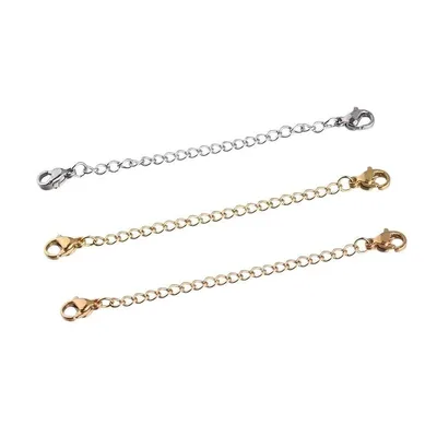 【新品】 アクセサリーパーツ 金具 簡単着脱 2本セット 両端留め具付き アジャスター 延長チェーン ステンレス 便利アイテム (シルバー)