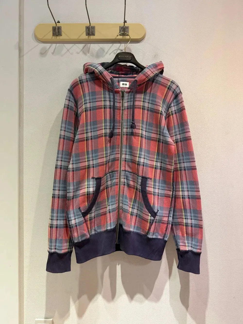 ユニクロ CHECK フード ジップアップ UNIQLO