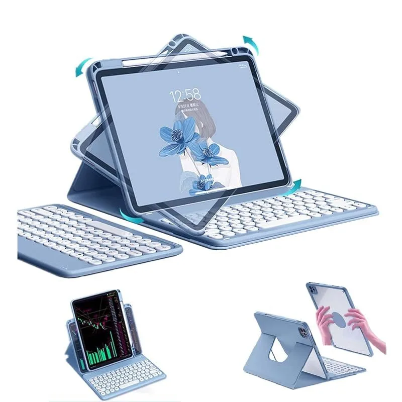 【新品】 Moogukadan 適合iPad10.2インチ第9/8/7世代用の キーボードケース 360度回転 縦置き マグネット 分離式 Bluetoothキーボード 取り外し可能 3 in 1 グラデーションカラー 透明背面カバー Apple penc 0
