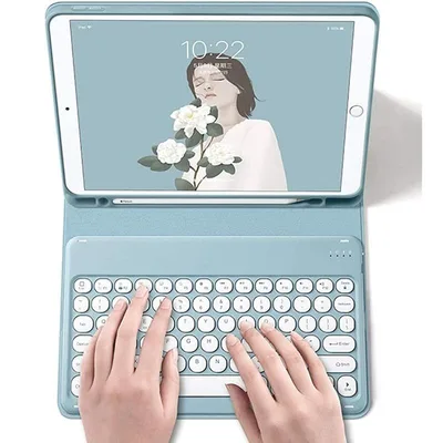 【新品】 可愛い iPad 第9/8/7世代 10.2インチ キーボードケース 丸型キー iPad Air3 iPadPro10.5 カラーキーボード 女性 人気 分離式 キーボード スマート カバー カラフル お洒落 (薄いピンク) 0