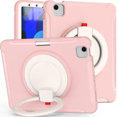 【新品】 2026年/2025年/2024年 iPad Air 11インチ 対応 ケース (M4/M3/M2) / Air 第5世代/第4世代(2022/2020)10.9インチ カバー リング付き 衝撃吸収 頑丈 360度回転スタンド 持ち手付き ハンド 0