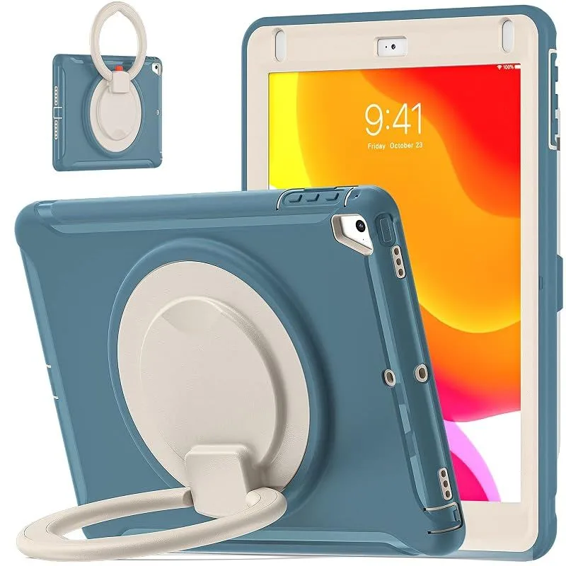 【新品】 新型 iPad 第6世代/第5世代 用 (2018/2017) ケース リング付き 衝撃吸収 軽い 頑丈 360°回転スタンド 多方向 ハンドル付 iPad 用 Air2/Air1/Pro9.7インチ カバー 落下防止 キズ防止 キッズ アイパッ 0