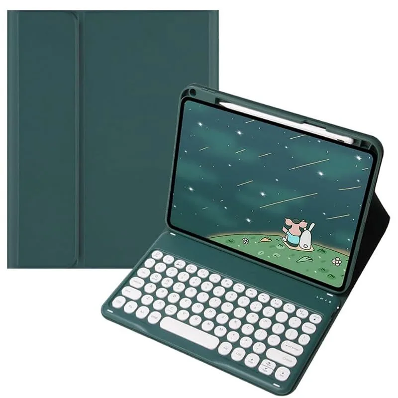 【新品】 iPad 10.2 第9/8/7世代用 キーボードケース 丸型キー iPadPro10.5インチ用 iPadAir3用 カラーキーボード ケース キャンディーカラー マグネット 分離式 可愛い 女性,ダークグリーン 0