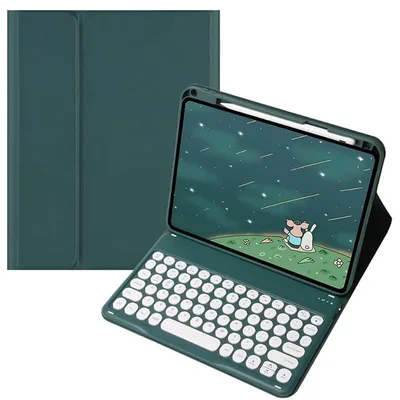 【新品】 iPad 10.2 第9/8/7世代用 キーボードケース 丸型キー iPadPro10.5インチ用 iPadAir3用 カラーキーボード ケース キャンディーカラー マグネット 分離式 可愛い 女性,ダークグリーン 0