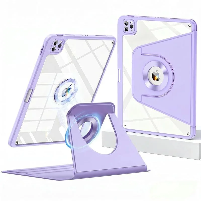 【新品】 for iPad Mini A17 Pro ケース iPad Mini 第7世代/第6世代 用カバー 透明 ペン収納 縦置き 分離式 360度回転式 子供 耐衝撃 マグネットス吸着式 タブレットPCケース 軽量, パープル 0