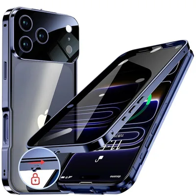 HGUTREY【覗き見防止・自動ポップアップボタン】iPhone17 Pro Max 用 ケース【ロック付き】ストラップホール付き (ディープブルー) 0