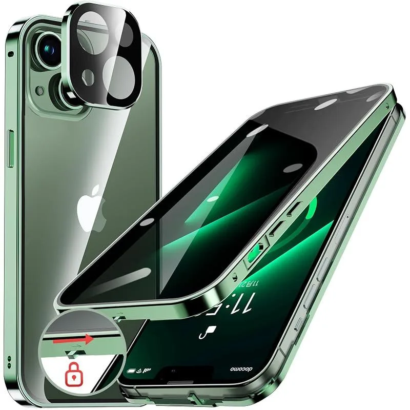 HGUTREY【覗き見防止・自動ポップアップボタン】iPhone13 mini 用 ケース【ロック付き】ストラップホール付き (アルパイングリーン) 0