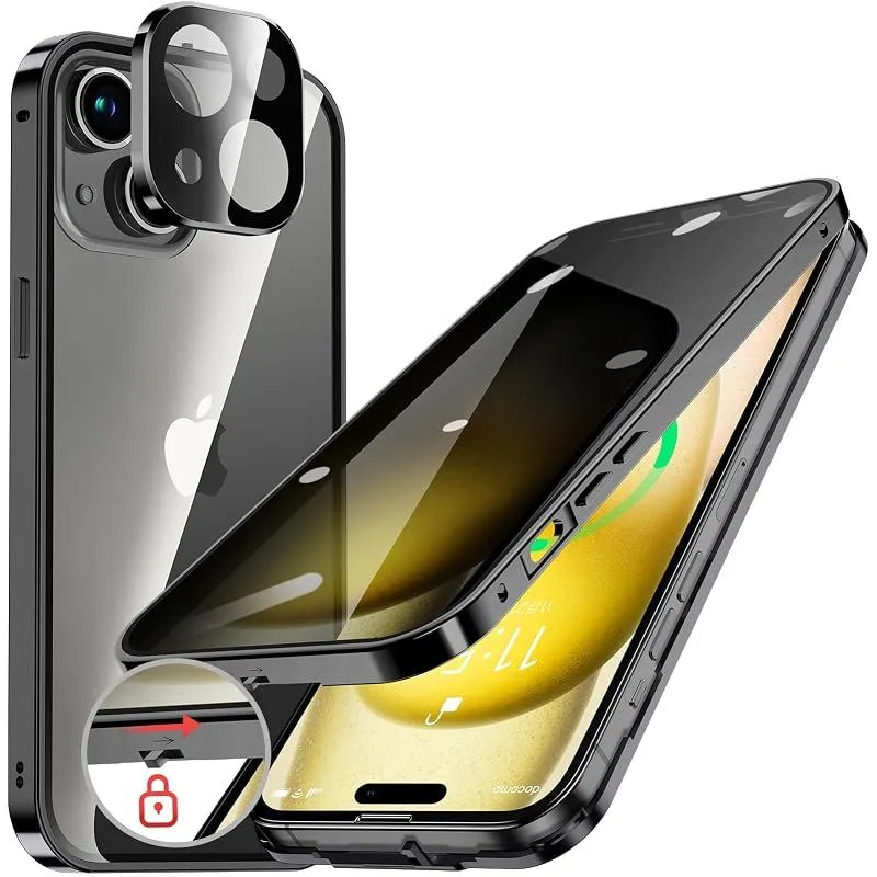 HGUTREY【覗き見防止・自動ポップアップボタン】iPhone15 用 ケース【ロック付き】【ストラップホール付き】一体型レンズ保護(ブラック) 0