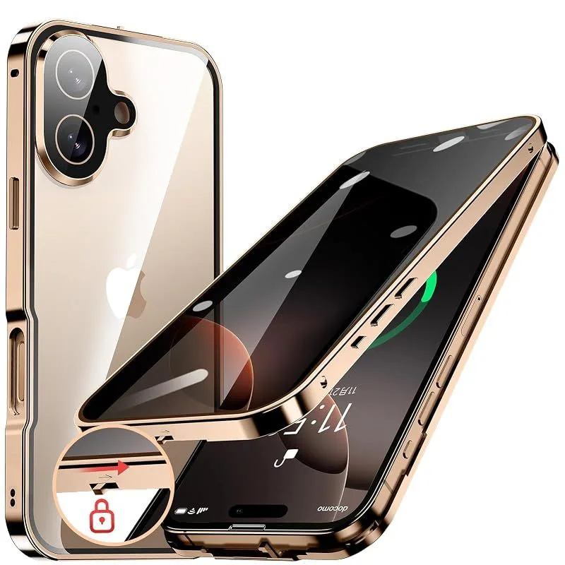 HGUTREY【覗き見防止・自動ポップアップボタン】iPhone16 Plus 用 ケース【ロック付き】ストラップホール付き (デザートチタニウム) 0