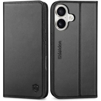 SHIELDON iPhone 17 対応 手帳型ケース 本革レザー 2025年発売 6.3インチ 5G ブラック