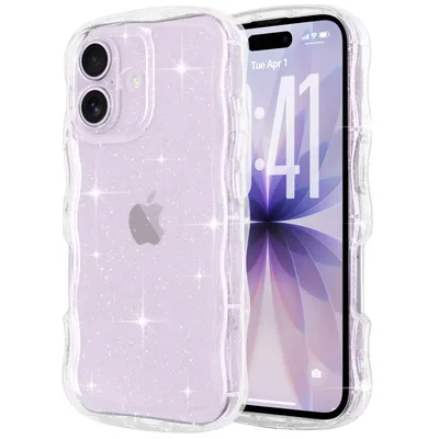 Pepmune iPhone 17用 ケース クリア キラキラ ラメ うねうね かわいい ウェーブ 透明 スマホケース-クリア