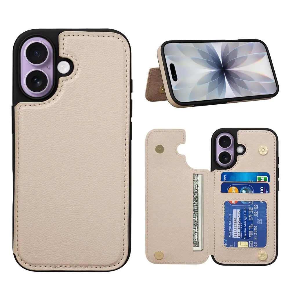 Shlybaay iPhone 17 用 背面 手帳型ケース ICカード収納 スマホケース ピンク