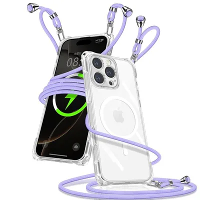 【新品】 iPhone 16 Pro Max 向けの ケース クリア ショルダー Magsafe対応 アイフォン16pro max カバー(パープル) 0