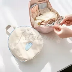 下着 靴下 衣類用 3-in-1 トラベルオーガナイザー ジッパー付き ポリエステル 収納バッグ 洗濯機対応 ピンク ベージュ コンパクトデザイン