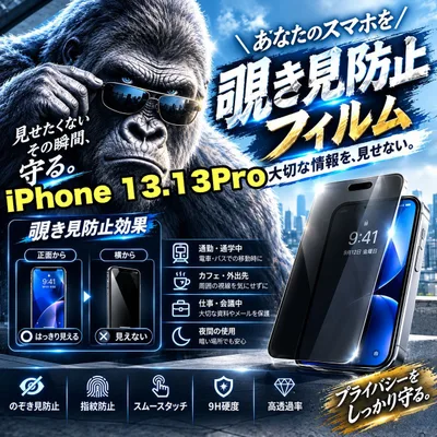 大特価!プライバシーを守る【iPhone 13.13Pro.13ProMax.13mini】 覗き見防止強化ガラスフィルム 指紋防止 完全防御