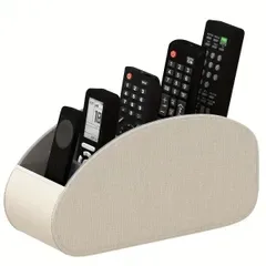 PUレザー製 リモコン収納ボックス【5区画】デスク周り整理に最適 TVリモコン/オフィス用品/ホーム収納 デコレーション【ベージュ】
