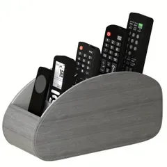 PUレザー製 リモコン収納ボックス【5区画】デスク周り整理に最適 TVリモコン/オフィス用品/ホーム収納 デコレーション【木目調グレー】