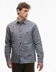 エイソス メンズ トップス シャツ ASOS DESIGN relaxed micro plaid shirt with pockets NAVY ネイビー