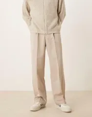エイソス メンズ ボトムス カジュアルパンツ ワイドレッグ パンツ ASOS DESIGN wide leg dress pants with front pleats in stone STONE