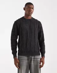 レディファインド レブル メンズ アウター ニット・セーター Redefined Rebel boxy knit cable sweater Black ブラック