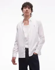 オールセインツ メンズ トップス シャツ ロゴ AllSaints Hawthorne long sleeve logo shirt WHITE ホワイト