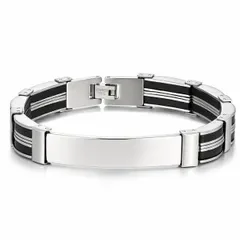 銀黒 幅10mm ブレスレット メンズ ステンレス