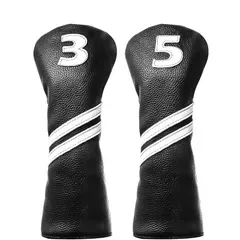【新品】 ゴルフヘッドカバー 上級合皮レザー 単品/3枚/4枚セット シンプル 軽量・耐久性・撥水性・防塵性・耐摩耗 440cc 460cc用 ヘッド保護カバー ドライバー フェアウェイウッド ユーティリティー DR 3W 5W UT (2枚セット(3W、5W