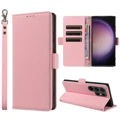 SHANGHAO Galaxy S24 Ultra 用 ケース 手帳型 上質レザー SC-52E ケース 耐衝撃 ストラップホール付き ピンク