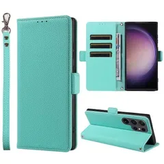 SHANGHAO Galaxy S25 Ultra 用 ケース 手帳型 上質レザー SC-52F ケース 耐衝撃 ストラップホール付き ミントグリーン