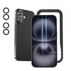 NIMASO ガラスフィルム (2枚) + カメラフィルム (2枚)iPhone16 Plus 用 強化ガラス 保護フィルム ガイド枠付き
