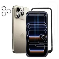 NIMASO ガラスフィルム (2枚) + カメラフィルム (2枚) iPhone 17 Pro 用 強化ガラス 保護フィルム ガイド枠付き