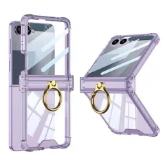 Galaxy Z Flip8 用 ケース サブ画面保護フィルム付き リング付き ヒンジ保護 Uovon 四隅エアクッションで衝撃吸収・パープル