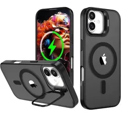 【純正MagSafe対応・スタンド機能 】iPhone 16 用 ケース Magsafe対応 ワイヤレス充電 隠しスタンド (ブラック)