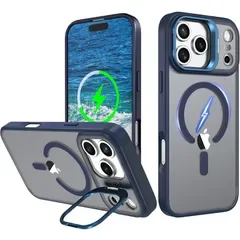 【純正MagSafe対応・スタンド機能 】iPhone 17pro 用 ケース Magsafe対応 ワイヤレス充電 隠しスタンド (ブルー)